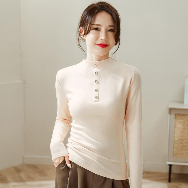 

Женская нижняя рубашка с полуводолазкой, осенне-зимняя новая однотонная однотонная футболка в корейском стиле с длинными рукавами XXL
