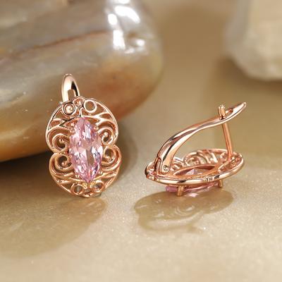 Exquisite Rose Gold Color Hollow Pattern Earrings Marquise Cut White Red Pink Purple Stone Drop Earrings Clip On Earrings