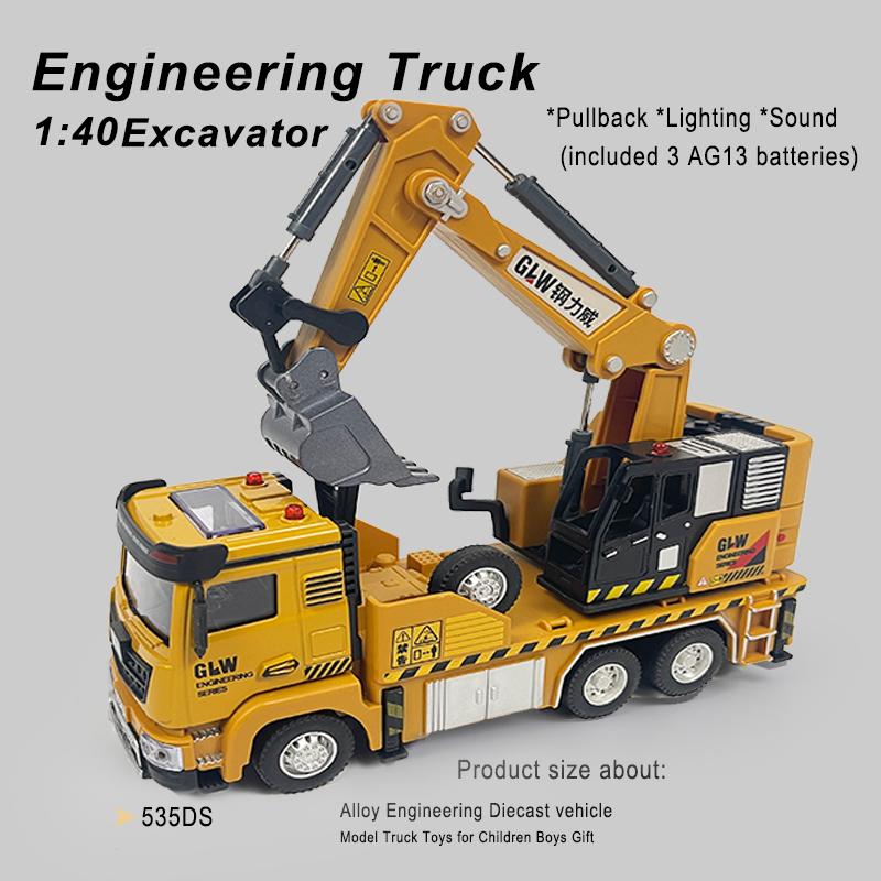 1:40 5 Styles Pullback Light And Sound Diecast Car Mixer Excavator Engineering Truck Construction Alloy Toys For Kids Boys Gifts