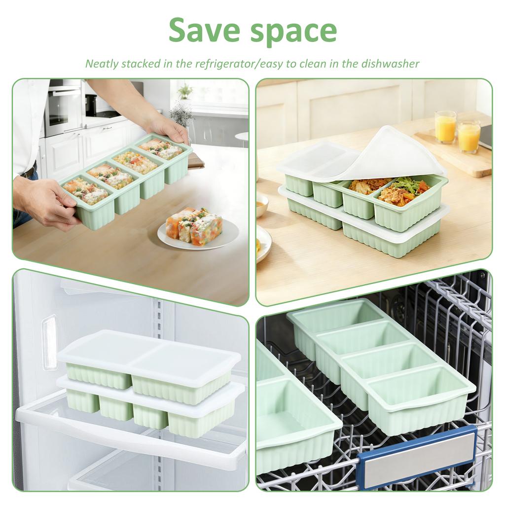 2 Pcs Silicone Freezer Tray 2/4 Grids Ice Cube Mold Set with Lids Soup Freezer Container Mold Ice Cube Trays for Soup Meal Prep