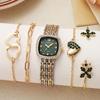 Women's Green Disc Diamond Square Quartz Watch Love Element Bracelet Multi-piece Set Suitable for Dating Shopping