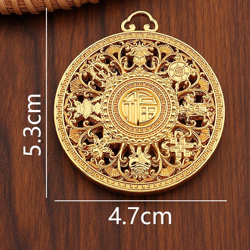 

Латунный полый китайский модный мужской и женский позолоченный желтым золотом компас восьми сокровищ благословение десяти тысяч иероглифов