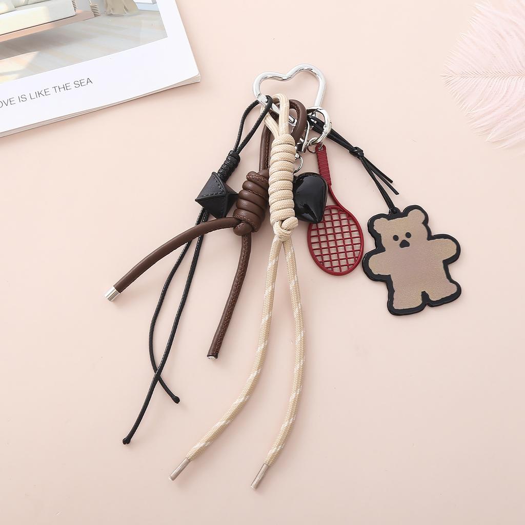 Little Bear Pendant Cute Woven Rope Tennis Racket DIY Accessories Bag Hanging Piece Gift A235 Bag Charm