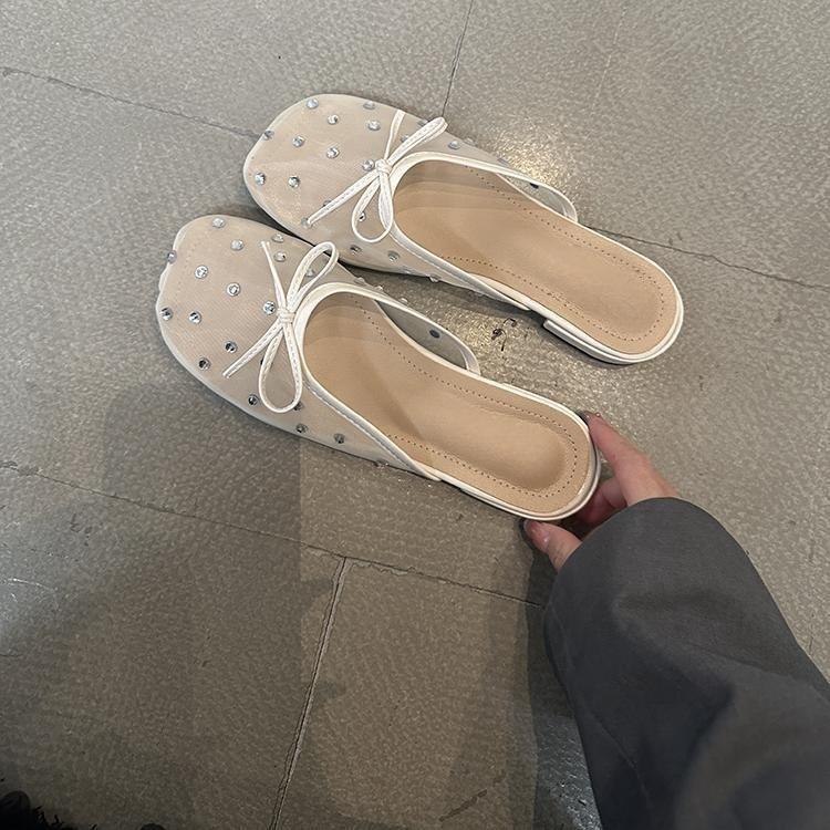 Temperament Flat bottom gentle half slippers Women's outer wear bow ballet bag head cool slippers
