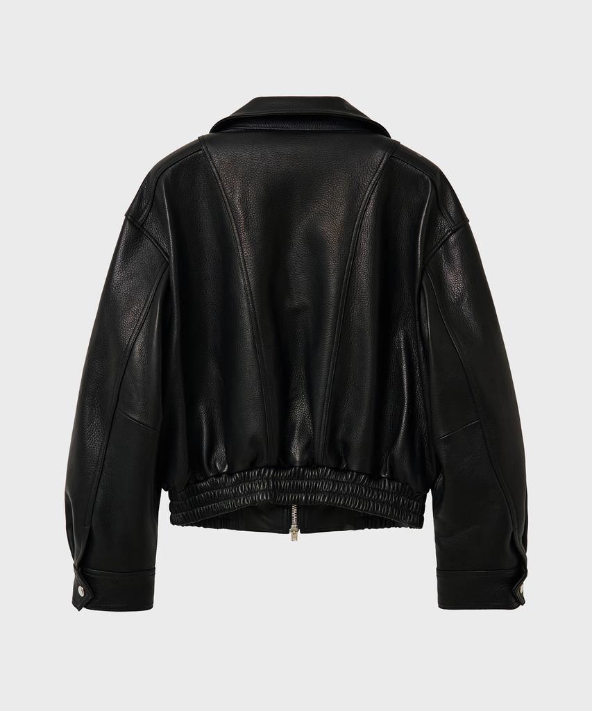 Noirer Goat Skin High-Neck Zip-Up Jacket (Black)