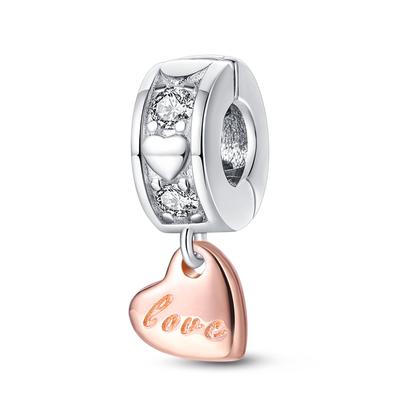 Authentic Copper Charm Bead Charms Luxury Rose Gold Plated Heart Clasp Bead Charms Compatible With Bracelets Diy Women Making Delicate Gift