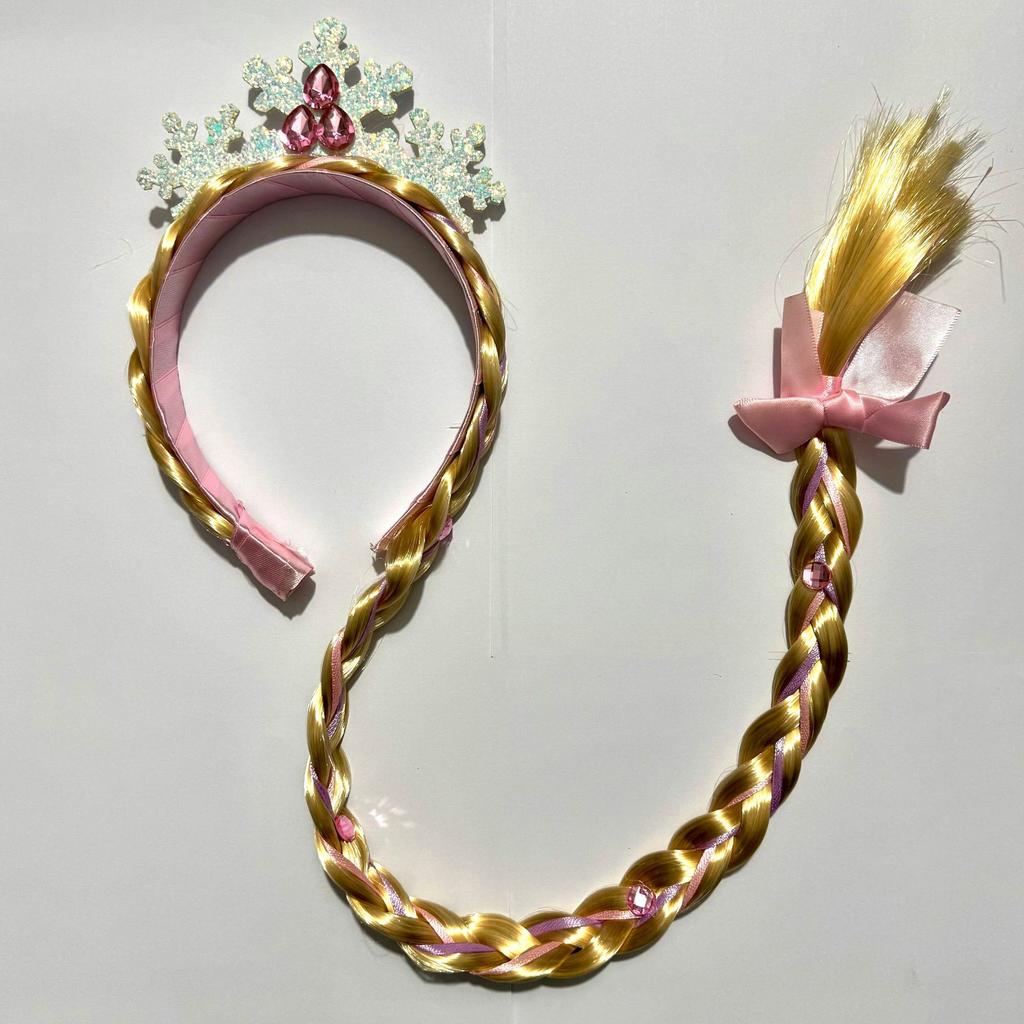 Pearl Crown Headband with Wig Braids & Snowflake Decor for Girls—Princess Style, Perfect for Daily Wear & Holiday Parties