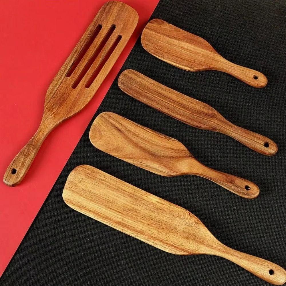 Teak Wood Sourdough Spurtle Heat Resistant Wooden Ladle Skimmer Natural Steak Shovel Pizza Making