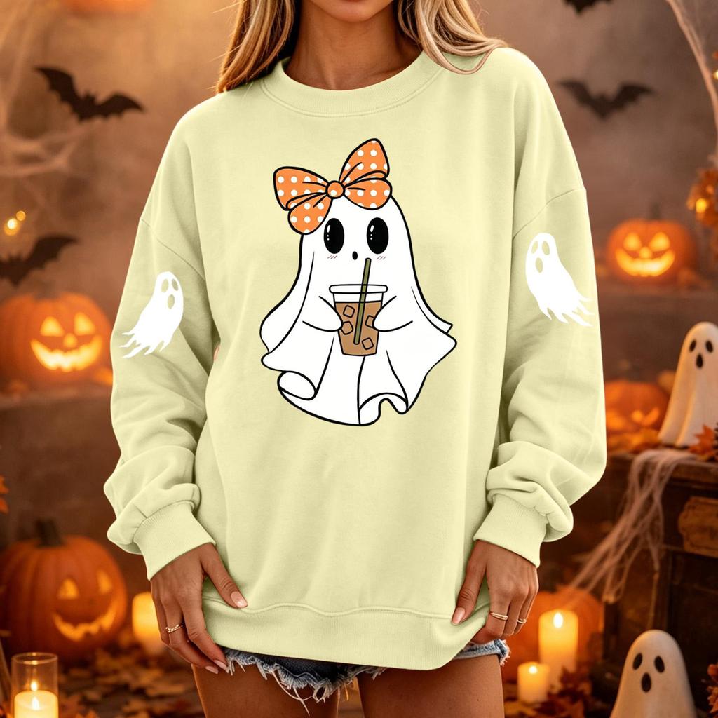 Women's Pullover Sweatshirt, Casual Long Sleeve Neck Loose Fit Color Top