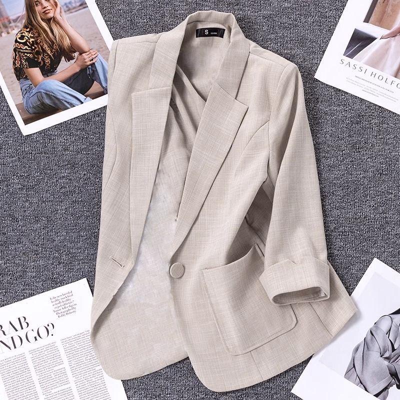 Light Green Linen Suit Short Jacket for Women Thin Korean Style Small High-end Casual Suit Temperament Top