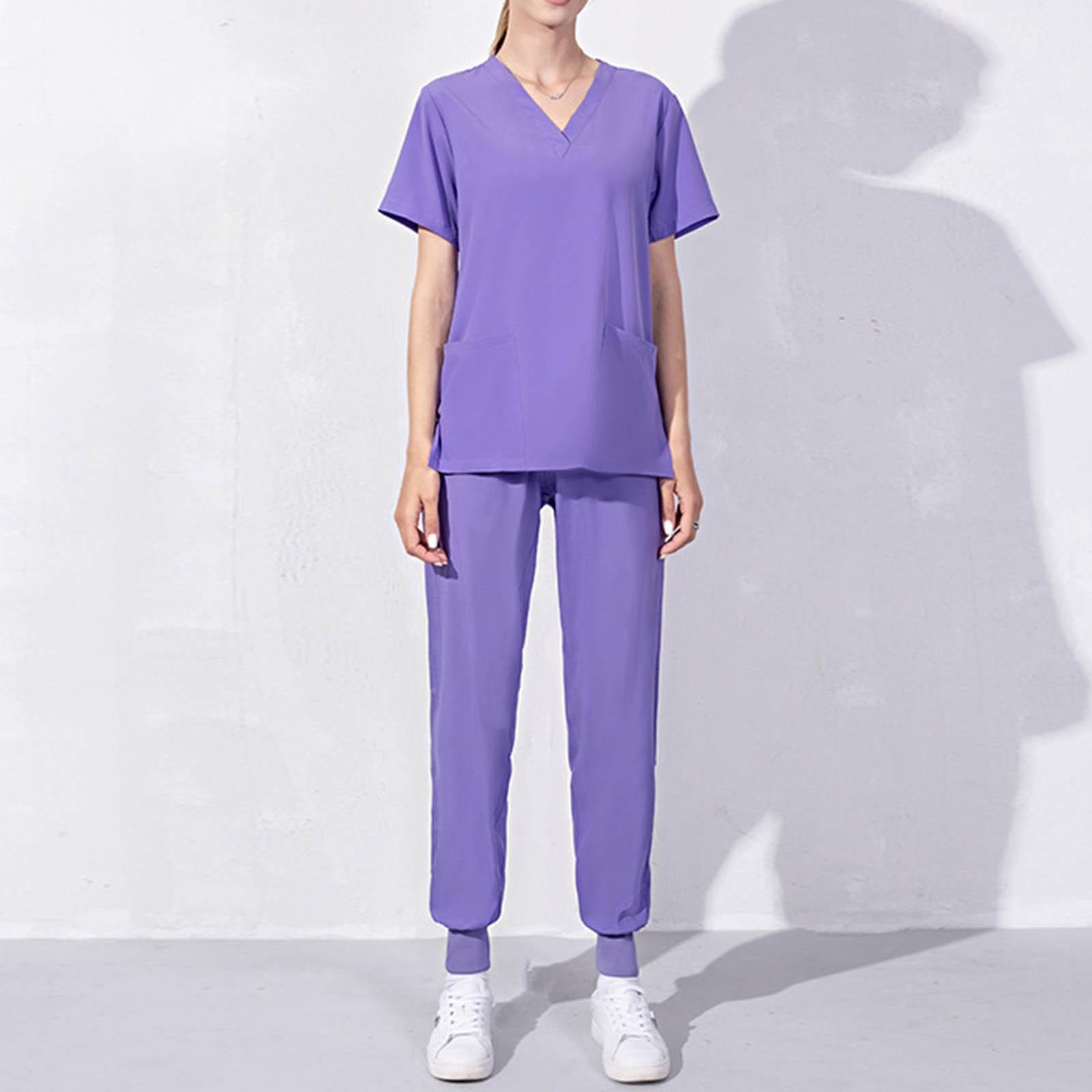 

(Куниде) Женский комплект из двух предметов с v-образным вырезом, комплект одежды для стирки, эластичная, быстросохнущая одежда M фиолетовый