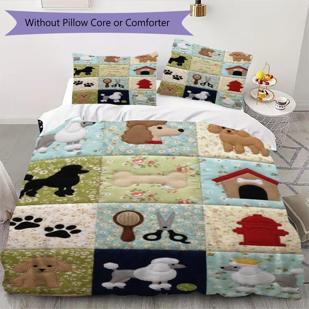 Poodle Pattern Bedding Uilt Set Uilt Cover Pillowcase Home Decoration Birthday Gift (1 * Duvet Cover + 2 * Pillowcase Without Core)100