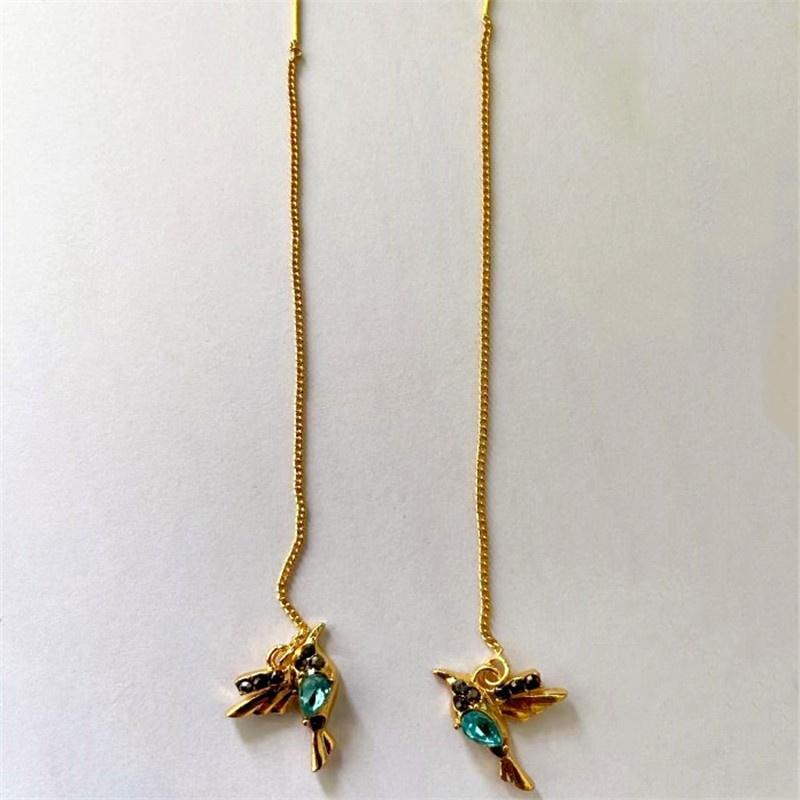 Women's Plating Gold Earrings Elegant Bird Long Tassel Ear Line