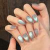 Glitter Press On Nails Short Almond Gel Glue On Cat Eye Nail Neutral Short Stiletto Fake Nails Acrylic Oval False Nails Manicure Kits for Women