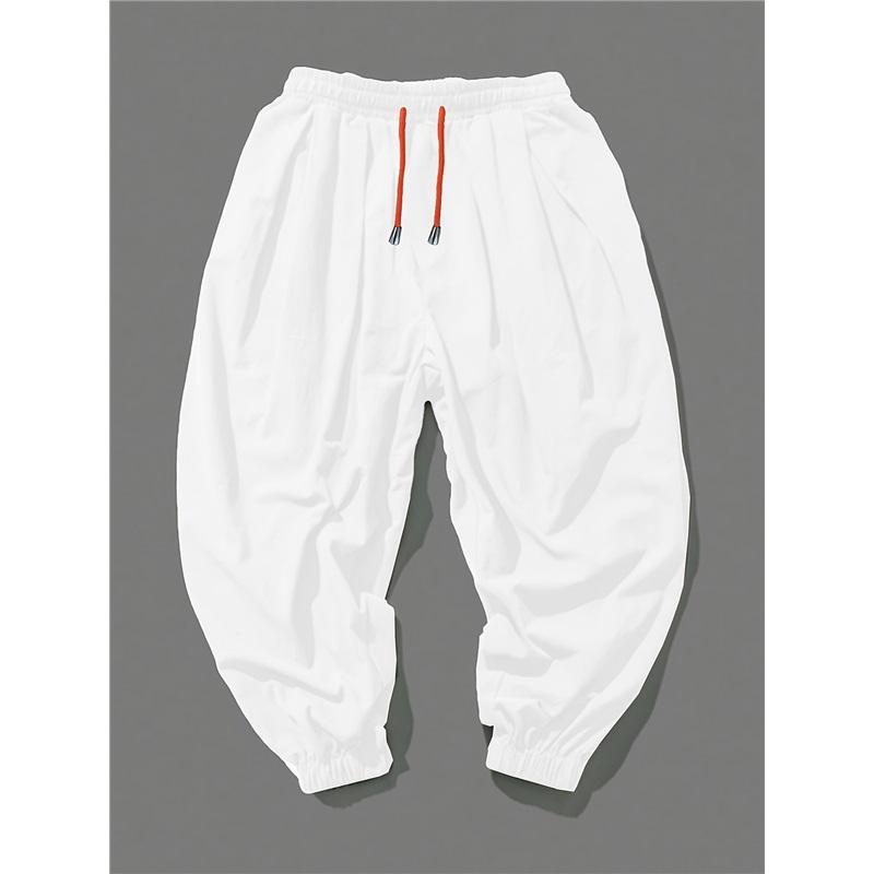 Men's Loose-fit Harem Pants, Elastic Drawstring Waist, Non-stretch Casual Lantern Trousers, Lightweight Quick-dry