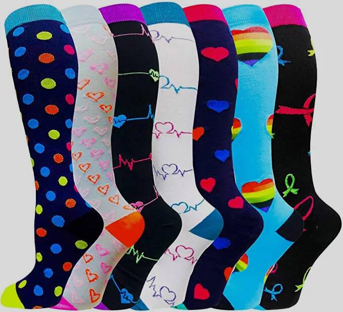 7 Pairs Compression Stockings Fit Running Unisex Nurses Flight Travel Leg Pressure Compress High Quality Socks