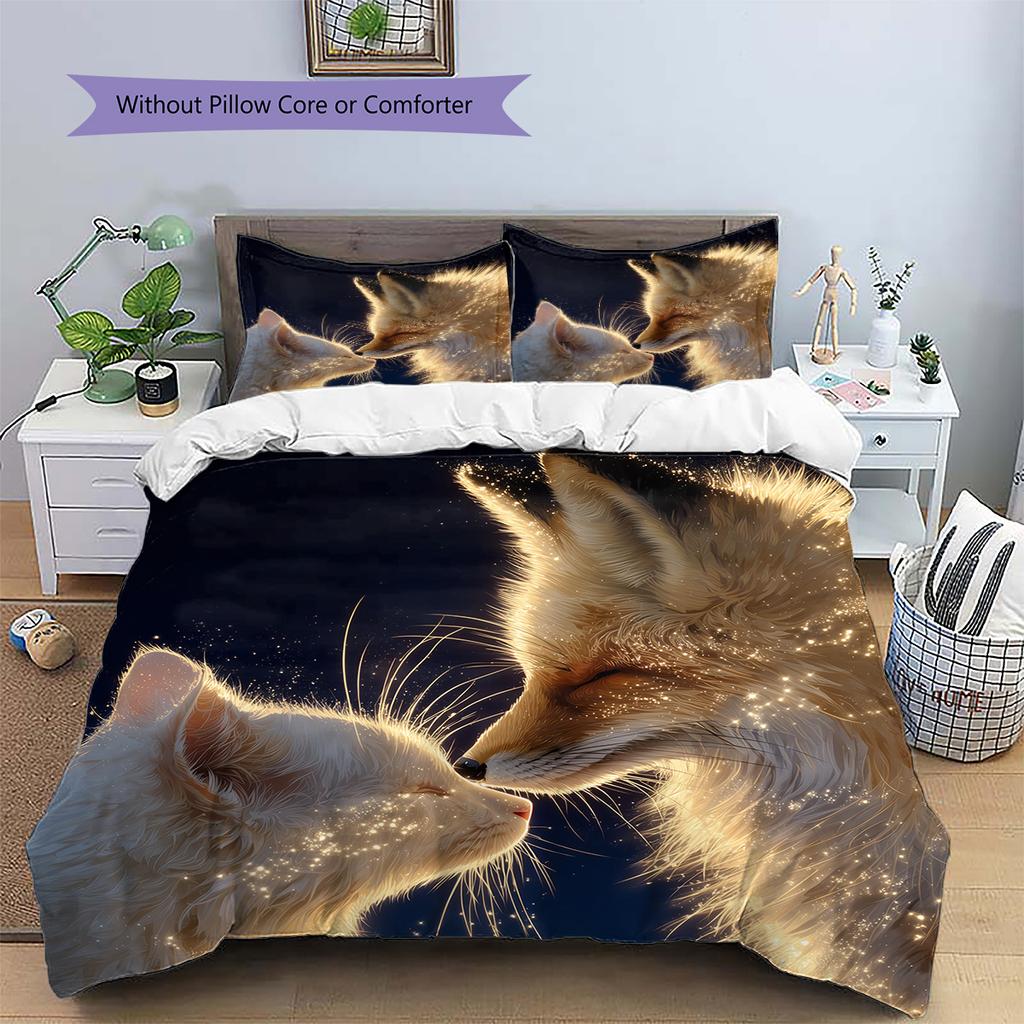 Glitter fox  Pattern Bedding Quilt Set Quilt Cover Pillowcase Home Decoration  Gift (1 * duvet cover + 2 * pillowcase, without core)