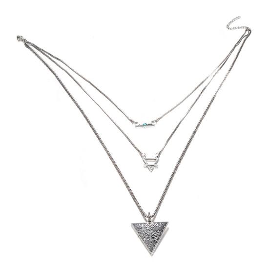 

Three Layers Boho Turquoise Triangle Clavicle Chain Necklace Women Jewelry Gift античный серебряного