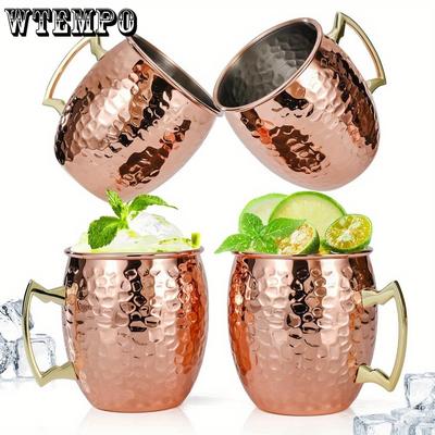 1 st Moskva Mule Koppar Muggar Hamrade Koppar Koppar med Rostfritt Stål Foder och Guld Mässing Handtag för Kalla Drycker Öl Vin Barer Festligheter