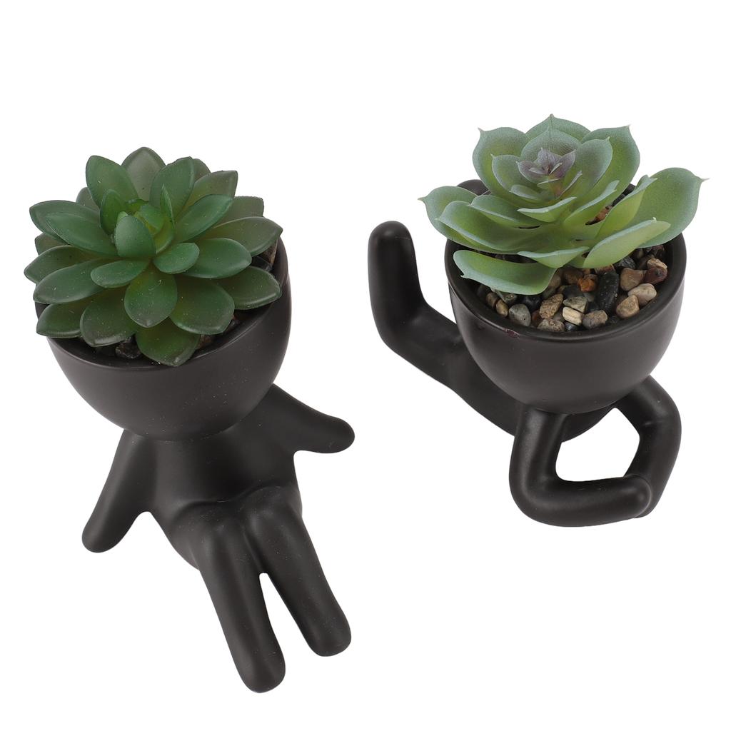 2pcs Artificial Flower Pot Cute Innovative Human Shaped Fake Flower Pot for Home Desktop Decor