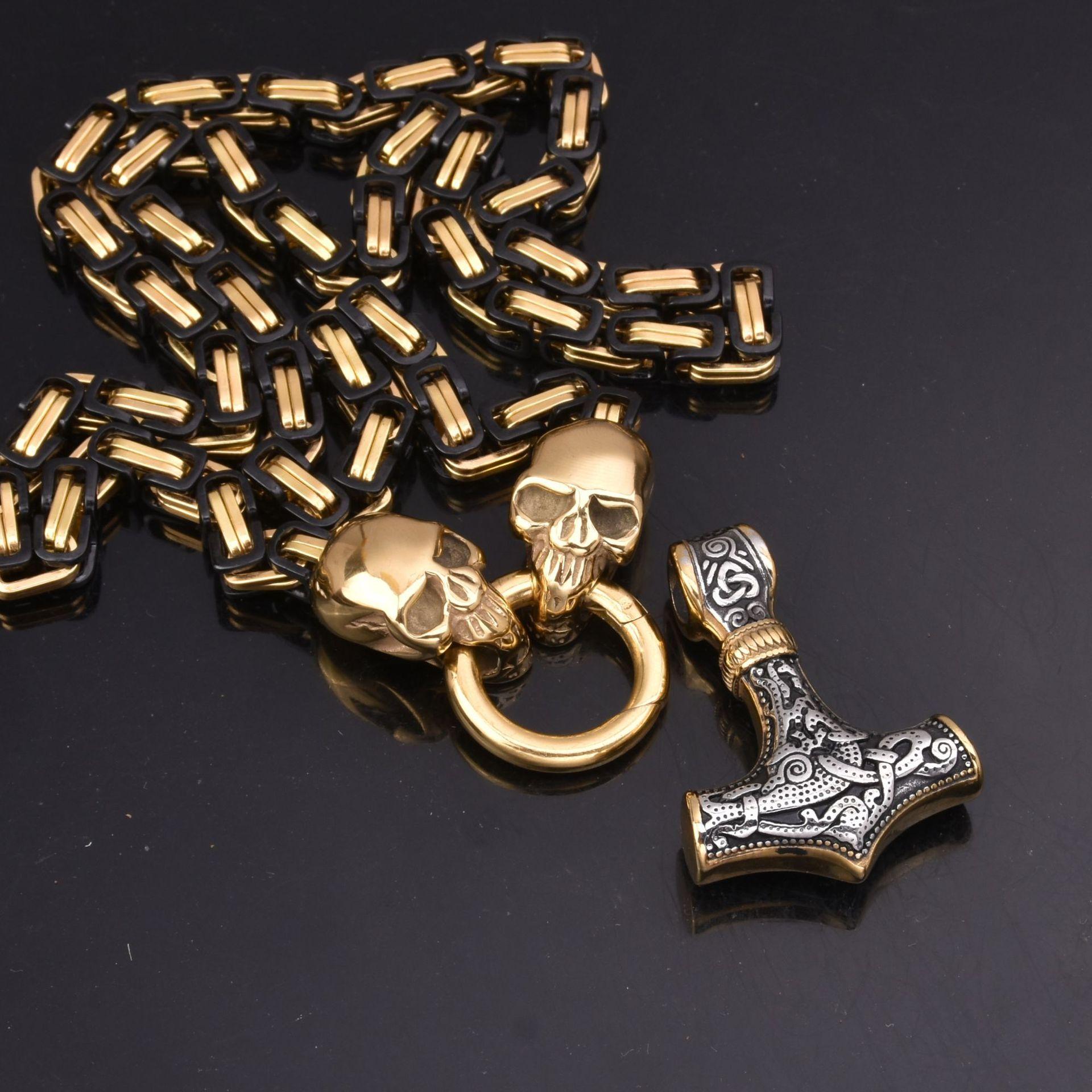 

Модное ожерелье из нержавеющей стали с подвеской в ​​виде громового молота викингов, ожерелье с головой призрака, черепа, мужские ювелирные изделия 40cm