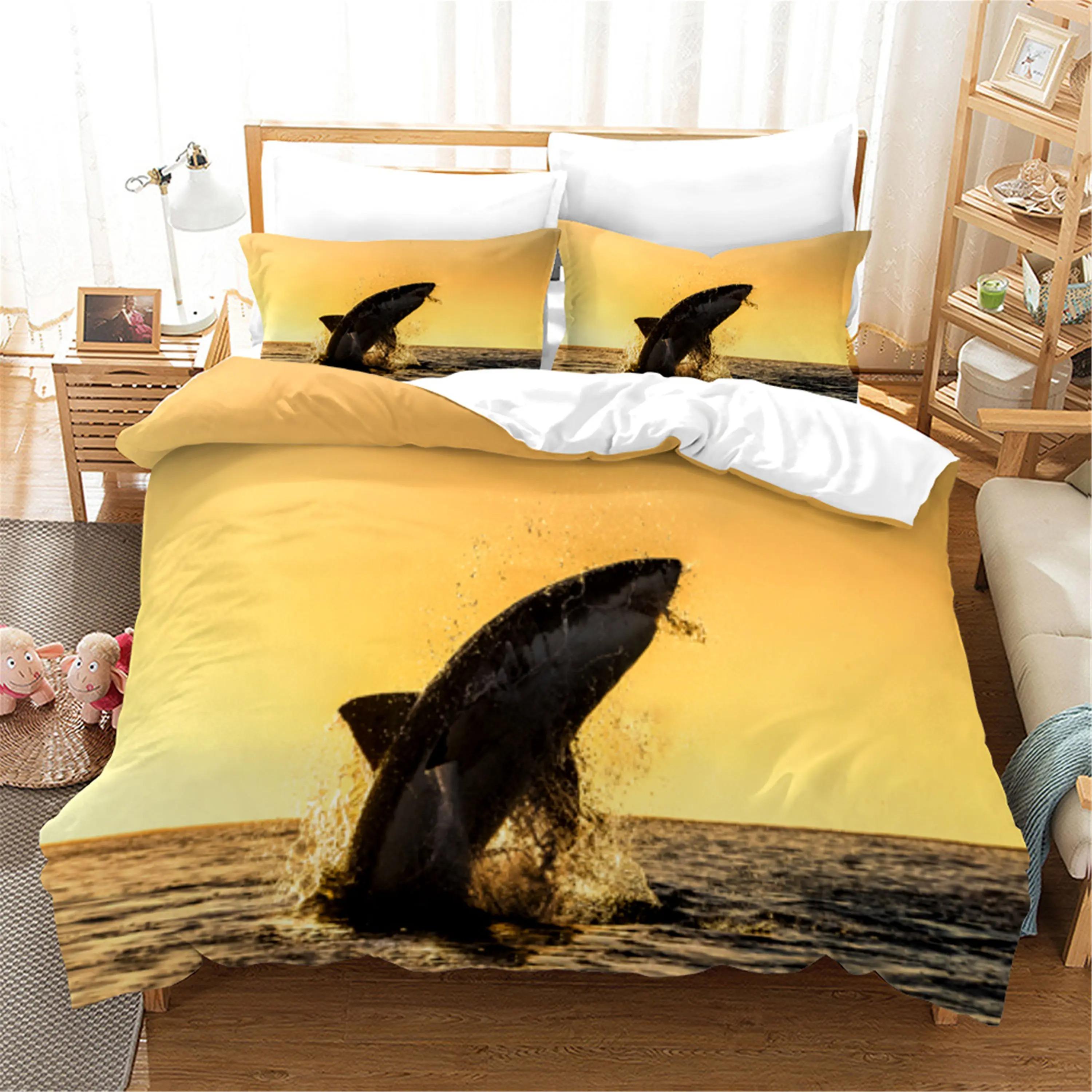 

3D Blue Ocean Sharks пододеяльник с наволочкой комплект постельного белья односпальная двуспальная кровать двуспальная кровать размера «king-size» для декора спальни EU single(135x200cm)