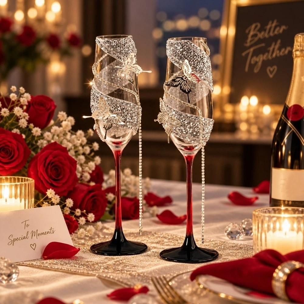 Butterfly Rhinestone Wine Glass Zircon Tassel Tall Glass New Year Crystal Glass Goblet  Party