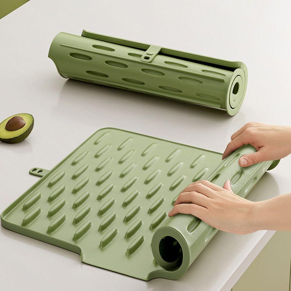 Heat Resistant Silicone Drain Pad Tilted Design Raised Edge Dish Drying Mat Prevents Water Build Up Non-Slip