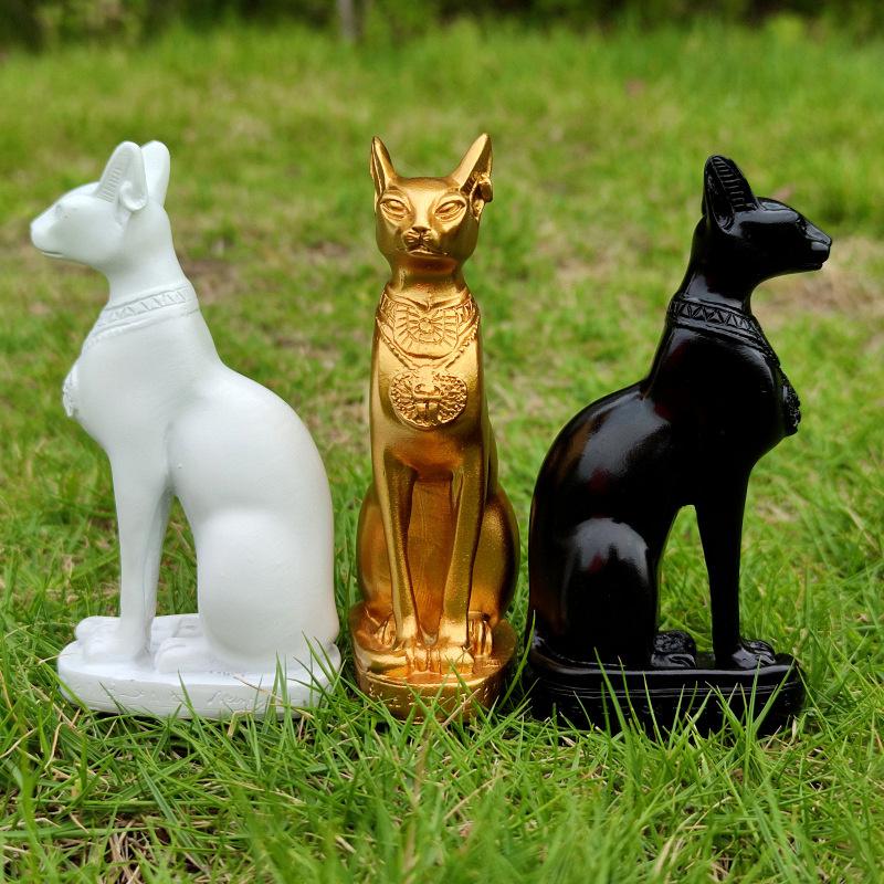 Egyptian Cat God Gold Decor Bastet Statue Commemorate Shaped Ornament Tabletop Resin Craft Desktop Adornment Sand Goddess