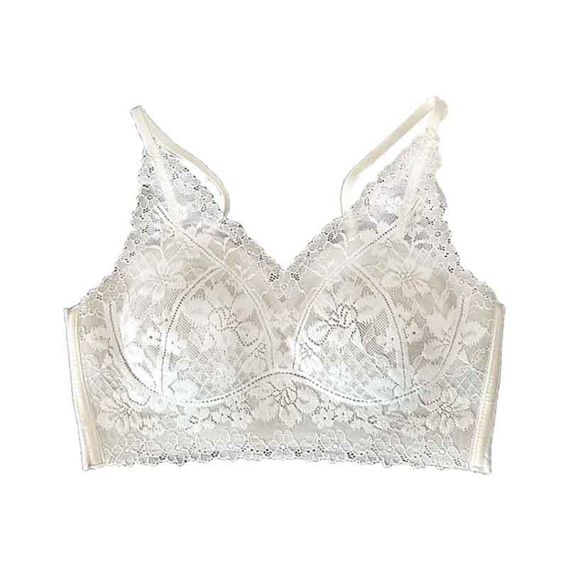 French Gentle Pure V-Neck Lace Underwear Women's Sexy Thin Steel Rim Gathering Anti-Sagging Traceless Bra Cover