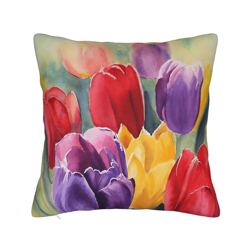 Tulip Spring Pillow Cover Cute Funny Pillow Case For Living Room Sofa Print Cushion Cover Gift Idea