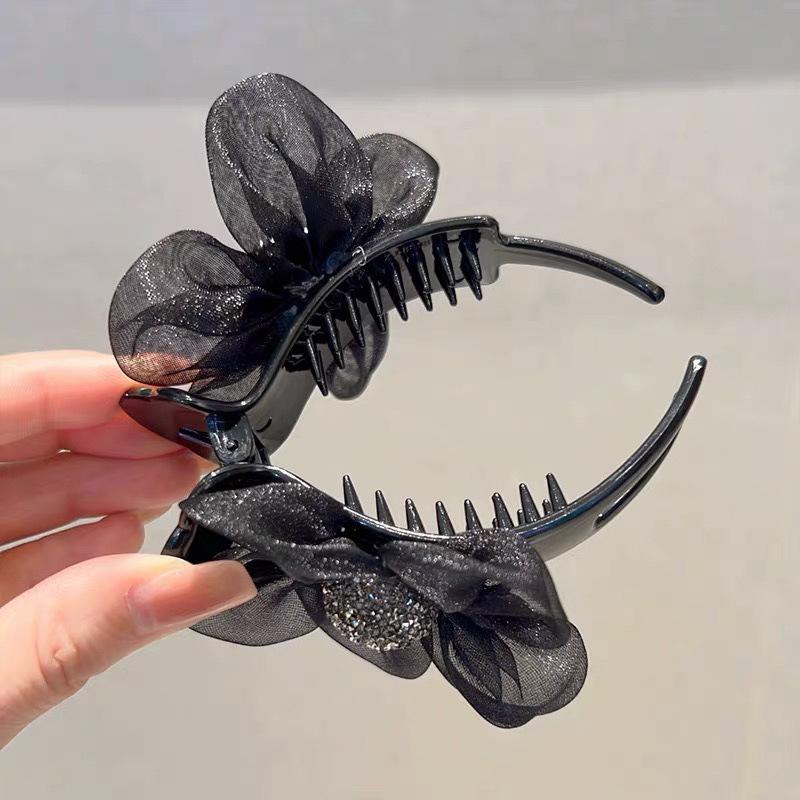 Women Vintage Flowers Cross Grab Clip Elegant Hair Clip Girls Hair Accessories