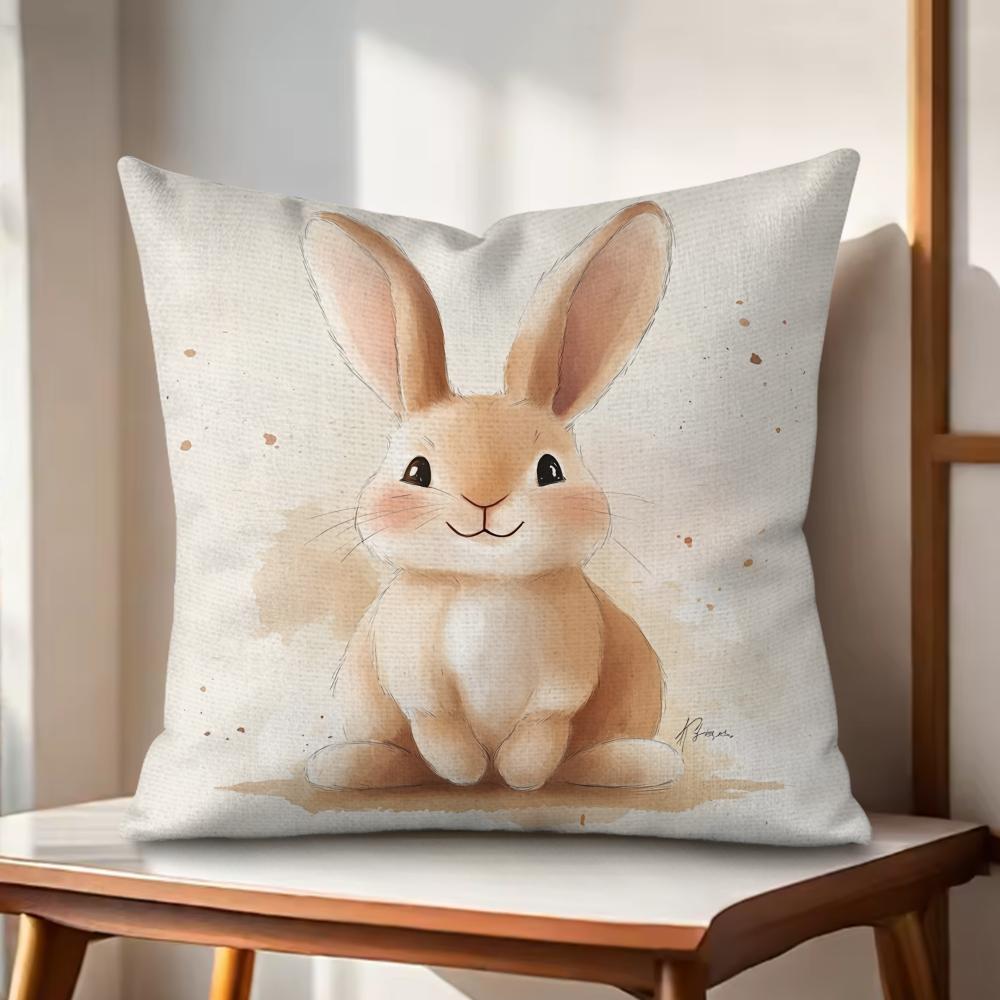 Cute Retro Bunny Cushion Cover Natural Linen Organic Fabric DoubleSided Printing Couch Pillow Covers Home Decor