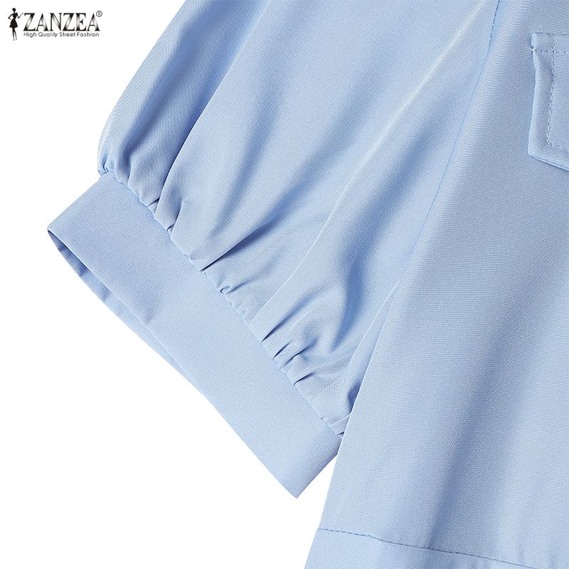 ZANZEA Women Summer Turn Down Collar Casual Patchwork Short Sleeve Dress