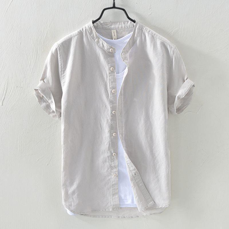 Men's Retro Japanese Linen White Lapel Short Sleeve Shirt