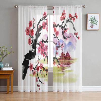 Japanese Cherry Tree Sheer Window Curtains For Living Room Bedroom Modern Voile Tulle Curtains Fabric Drapes For Kitchen