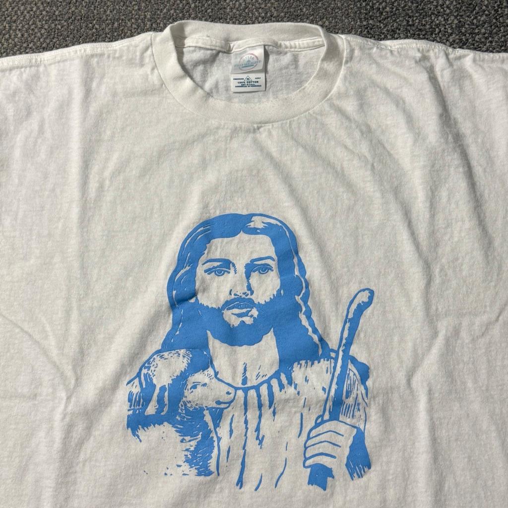 T-shirt Grafica Vintage Agnello di Gesù Bianca Y2K Anni 2000 Religiosa XL
