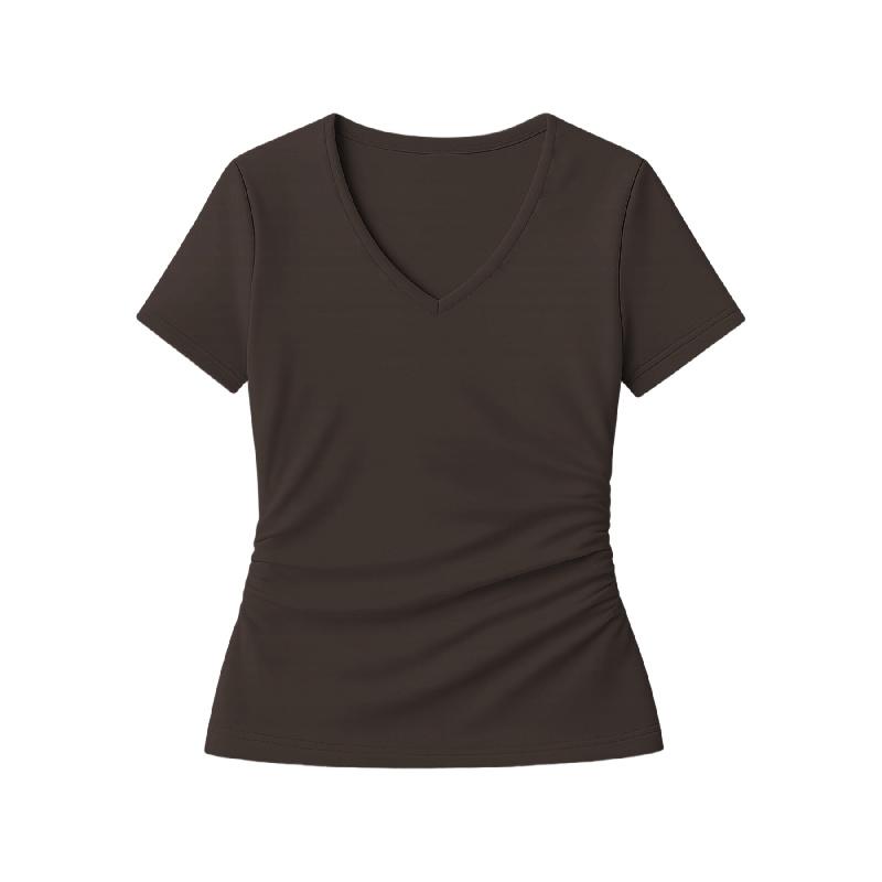 2026 New Women's Short-Sleeve Stretch V-Neck Slim Fit Casual Solid Color T-Shirt