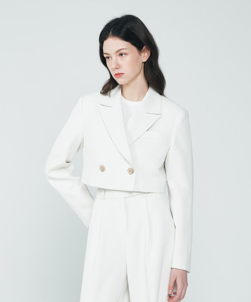 Depasion Classic Double Button Crop Jacket (Ivory)