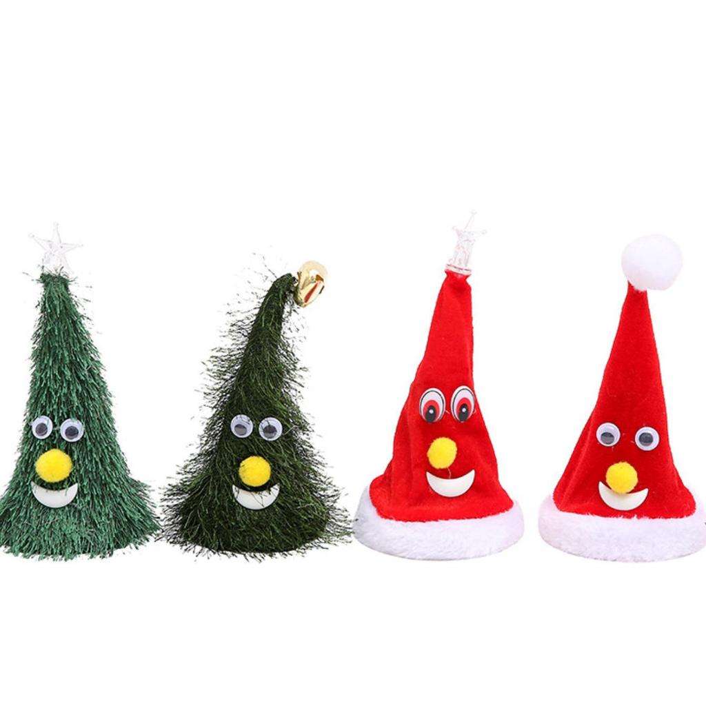 6-Inch Light-Up Shaking Santa Hat with Bell - Electric Christmas Tree Toy