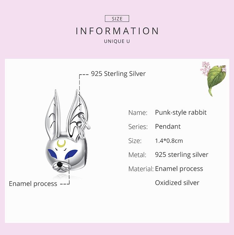 WOSTU 925 Sterling Silver Punk-style Rabbit Animal Charm Bead for Women Fit Original DIY Bracelet Jewelry