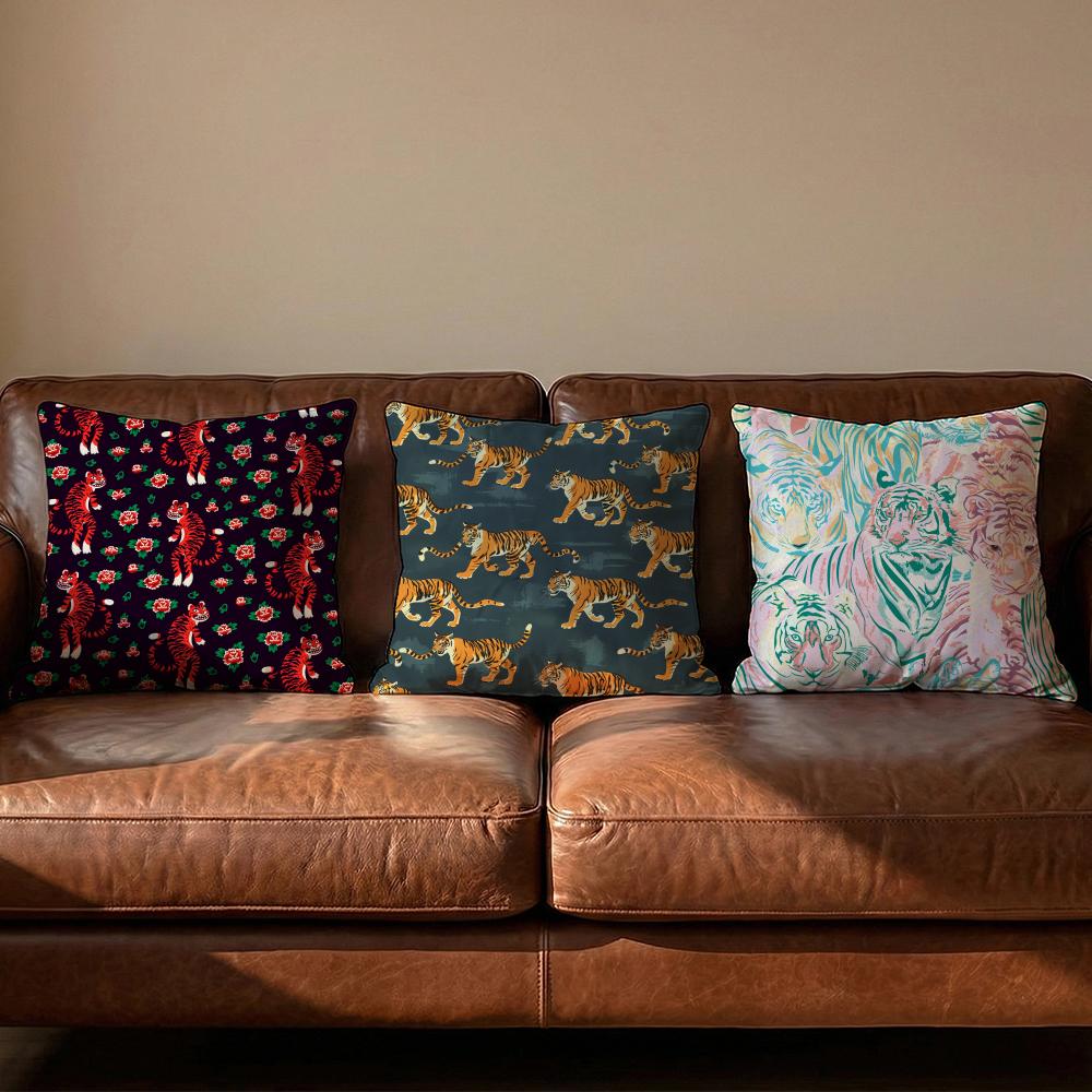 Tropical Tiger Pattern Cushion Cover Soft Reversible Durable Pillow Cover MultiScene Use for Home Car Daily Comfort