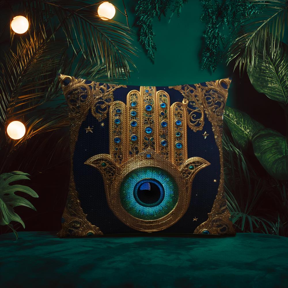 Beautiful Mysterious Style HamsaA Cushion Cover Silky Elegant Comfort Sofa Bed Invisible Zipper Beach Pillowcase