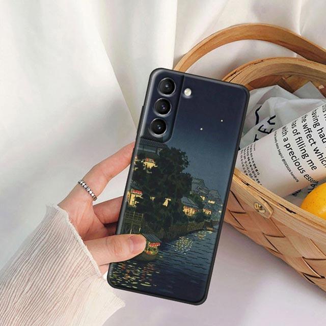 Japanese Style Art Ukiyo-e Phone Case For Samsung Galaxy S25 S24 Ultra S23 Plus S20 S21 FE S22 S24FE 5G Cases Black Soft Cover