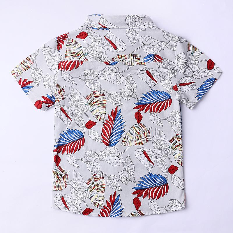 Blumenblatt-Print Kurzarm-Hemd Set für Jungen - Europäischer & Amerikanischer Stil