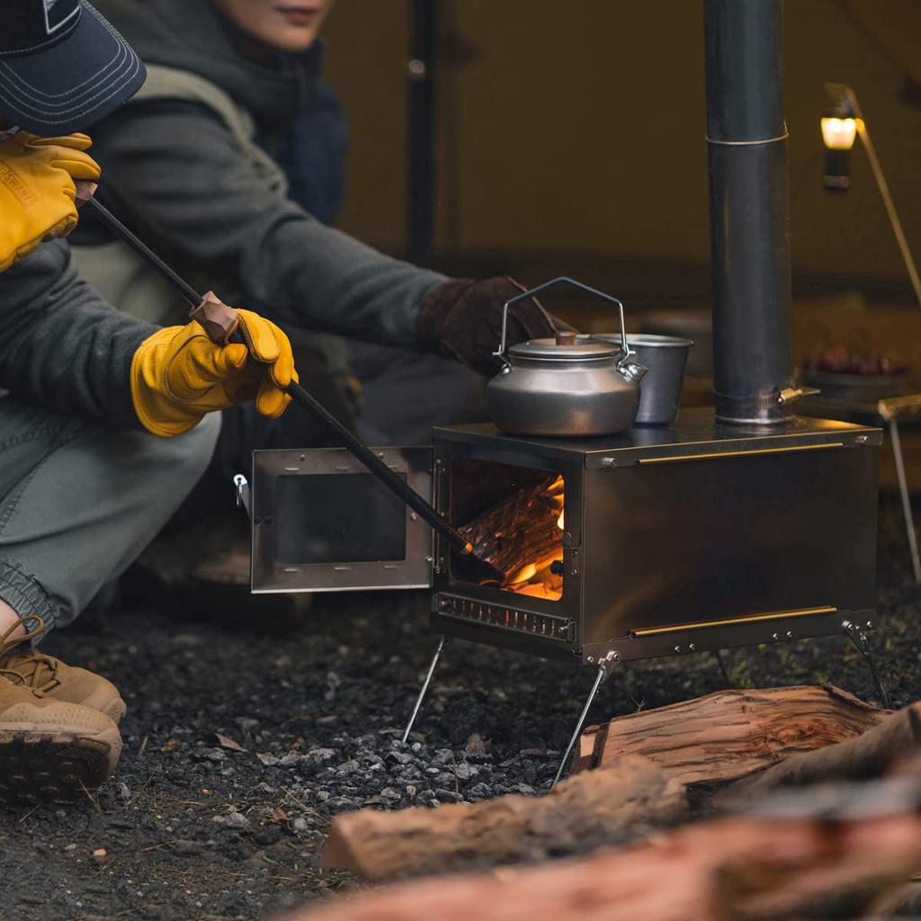 Thous Winds Compact and Lightweight Titanium Wood Stove, Foldable for Camping, Outdoors, Tents, BBQ, Cooking, Fireplace, with Chimney and Storage Bag