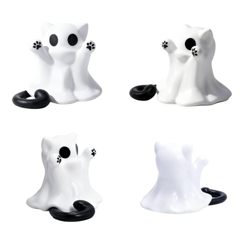 Halloween Ghostly Kitten Toy Doll Waterproof PVC Kitten Figurine Desktop Ornament For Tabletop Mantels Garden Display