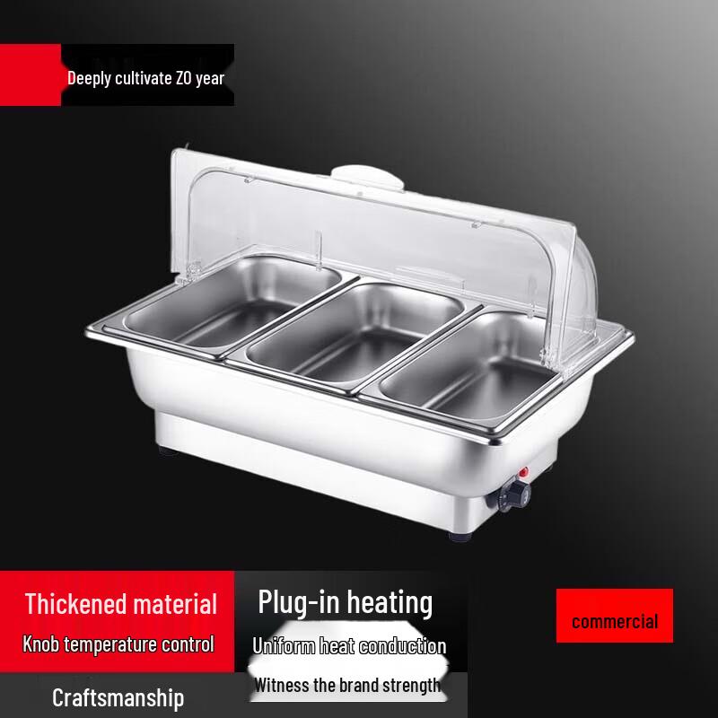 Electric Stainless Steel Buffet Food Warmer with Visible Lid