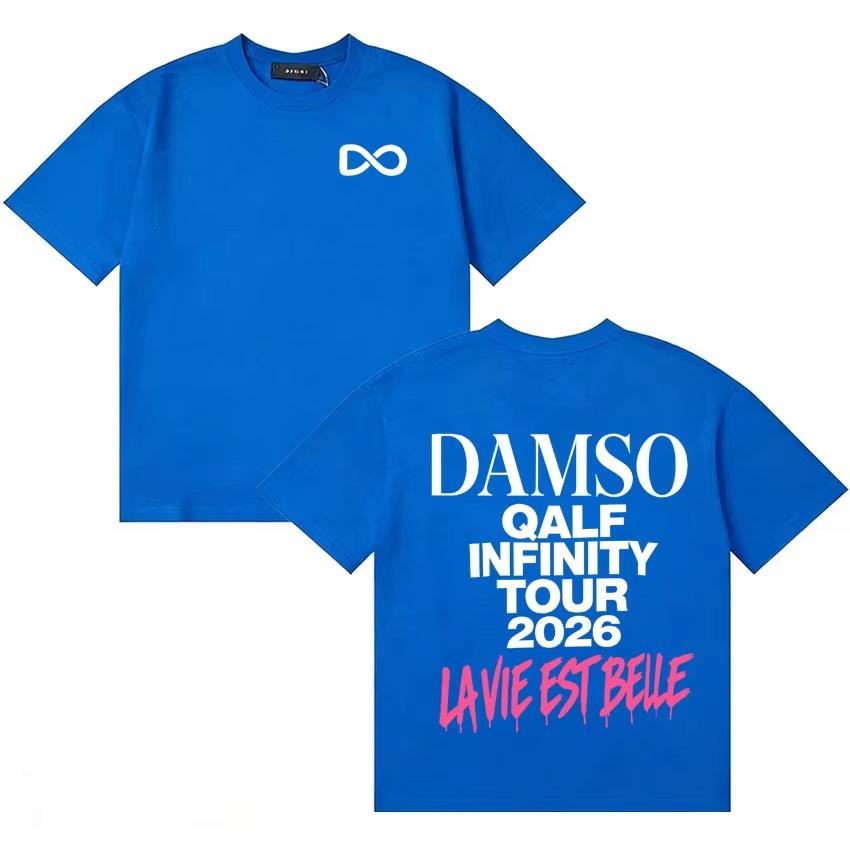 

Singer French Damso Classic Qalf Infinity Symbol Letters Print Fashion Neck cotton Tshrit Oversized unisex 4XL
