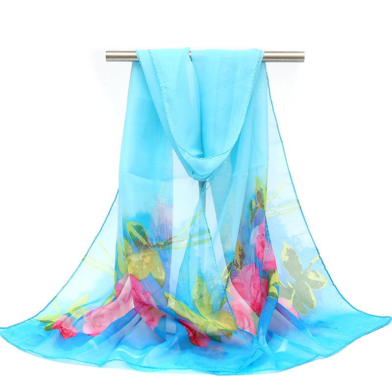 

Sunscreen shawl female summer oversized spring and autumn silk scarf gradient beach towel seaside scarf female 160*50cm небо синє кольору